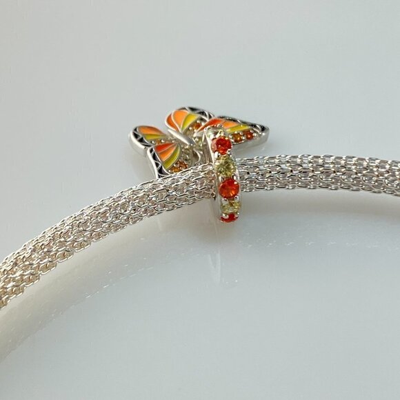 Sterling Silver Yellow Orange Black Cubic Zirconia Butterfly Dangle Charm - Picture 5 of 8